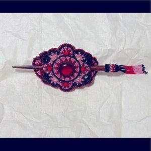 Beaded Native/Tribal Barrettes w/ Hair Pin NWOT